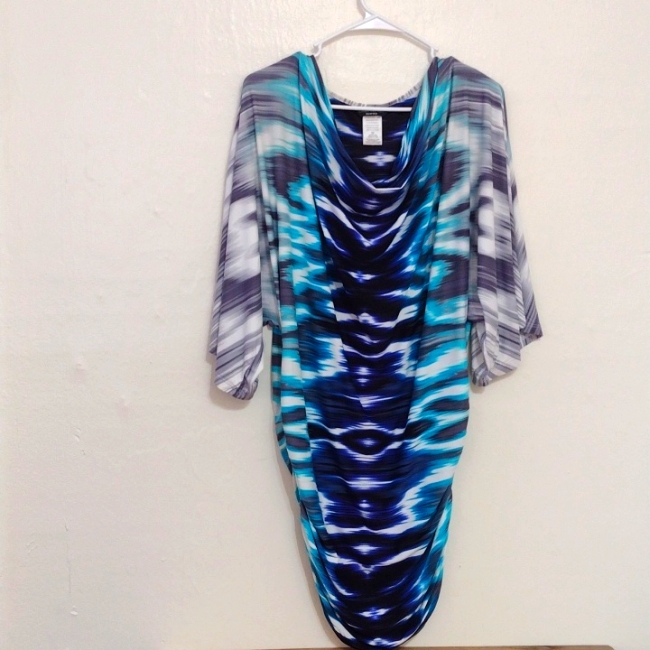 Carmen Marc Valvo Resort Wear Blue Tie Dye Ruched Knee Length Dress Size M
